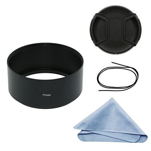 SIOTI Camera Long Focus Metal Lens Hood + Cleaning Cloth + Lens Cap for Nikon Canon Sony Fuji Pentax Sumsung Leica Standard Thread Lens (77mm)
