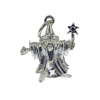 Sterling Silver Solid Wizard Magic Charm 15 x 15mm