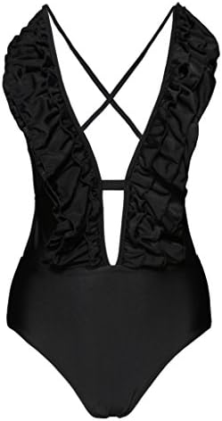 Atallp Women Sexy One-piece Deep V Neck Back-cross Elasticity Swimsuit(L,Black)