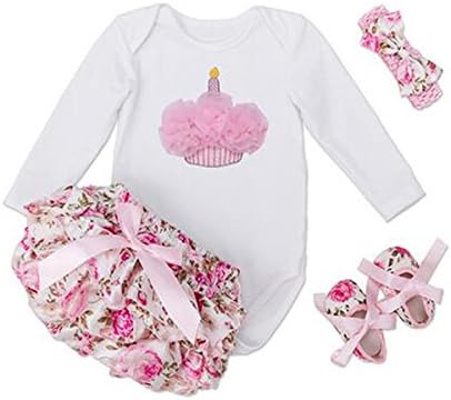 Amazon Co Jp 子供ドレス 女の子ワンピース 長袖ロンパースチュチュスカート リボン飾り 4点 セット赤ちゃんの女の子の誕生日パーティーの服 かわいい 服 ファッション小物