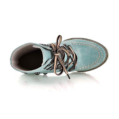 Teresamoon Women‘s Leisure Rivets Shoes Non-Slip Lace-Up High Heel Short Tube Boots (Blue/40) - Thumbnail 3