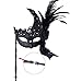 Coxeer Masquerade Mask on Stick Black Halloween Costume Ball Venetian Mask