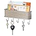 mDesign Wall Mount Metal Mail Organizer Storage Basket - 5 Hooks - for Entryway, Mudroom, Hallway, Kitchen, Office - Holds Letters, Magazines, Coats, Keys - Satin/Gray Wood Finish