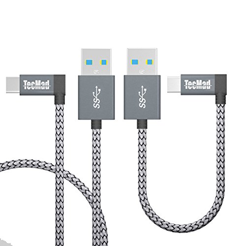 USB c Cable TecMad 90 Degree Plug Nylon Braided Type C to USB 3.0 Cable for new MacBook, Nexus 5X, Samsung s8 Plus,Nintendo Switch,LG V30, V20,Nexus 5X/6P,DJI Mavic Pro Drone and More-0.8ft+3.9ft Grey