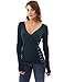 PattyBoutik Women Long Sleeve V Neck Lace Up Blouse (Teal Small)
