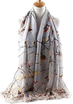 Scarfs for Women Lightweight Floral Birds Print Shawl Wraps Spring Scarf