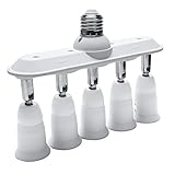 Light Socket Splitter JACKYLED 5 in 1 E26 E27 Adapter Converter Horizontal Designed 360 Degrees Adjustable 180 Degree Bendable