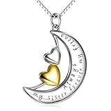 Sterling Silver "Always My Sister Forever My Friend" Moon Double Love Heart Pendant Necklace, 18"