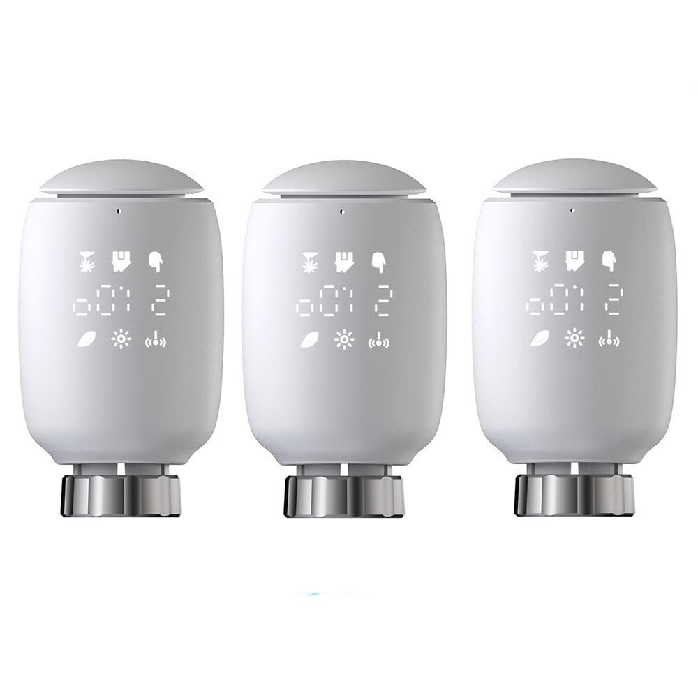 MincoHome Zigbee Thermostat Radiator Valve Actuator LED Display WIFI Smart TRV Temperature Controller Compatible with Alexa Google Assistant (Thermostat Radiator Valve × 3)