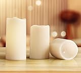 KMSdeco Outdoor Indoor LED Candles - Waterproof Battery Operated candles with Timer - Flickering Amber Yellow Flame Flameless Plastic candles - White Color - set of 3(4