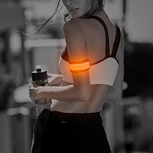 Higo LED Armband, Glow in The Dark Gift Item Reflective Running Gear LED Safety Lights Slap Bracelets for Night Walking (Orange 35cm) - Thumbnail 3
