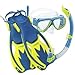 Cressi Junior Snorkeling Kit for Young Aged 3 to 8 - Mask + Dry/Semi Dry Snorkel + Adjustable Fins + Net Bag - Lightweight Colorful Equipment - Rocks Pro Dry Set