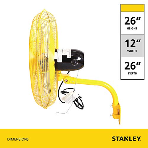 STANLEY 24 Inch Industrial High Velocity Wall Mount Fan Direct Drive, AllMetal Construction