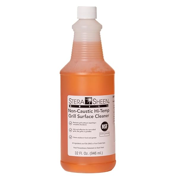 STERA SHEEN – GRILL CLEANER – FOOD SAFE, NON-CAUSTIC FORMULA – RESTAURANT & CAFE QUALITY CLEANER FOR FLAT TOP GRILLS AND GRIDDLES – ELIMINATE TOUGH ENCRUSTED GREASE – 32 FL OZ BOTTLE (1 COUNT)