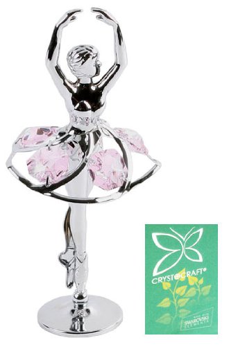 Crystocraft Chrome Plated Ornament Ballerina with pink crystals From Swarovski®