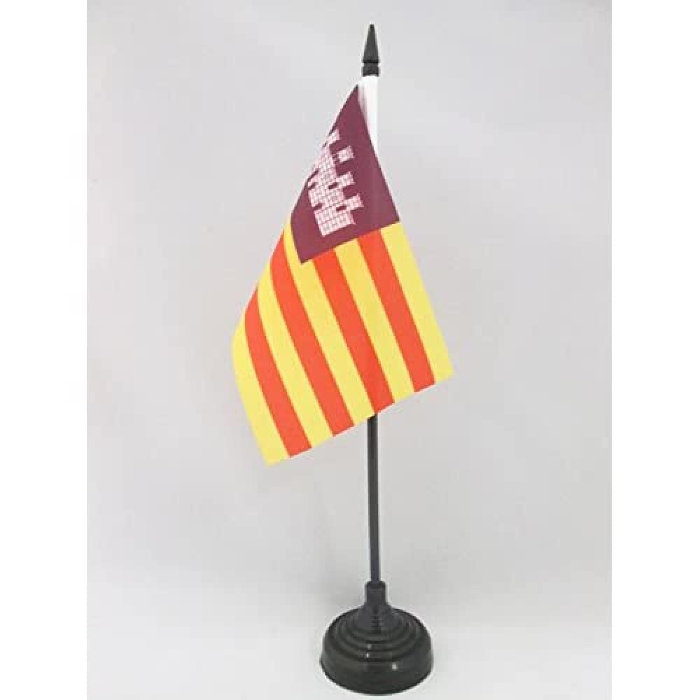 AZ FLAG - Balearic Islands Table Flag 4'' x 6'' - Spanish region of Islas Baleares Office Mini Banner 100% Polyester 15 x 10 cm - Mini Desk Flag with 10'' Pole and Black Plastic Base — image 1