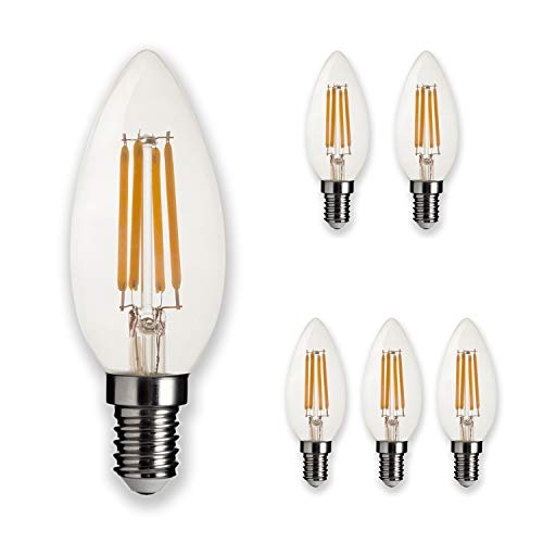 LEDesign 800268, B10 Candle LED Vintage Filament Light Bulbs, Dimmable, 4.5W (40W Equivalent), 450 Lumen, 2700K (Soft Warm White), E26 Base, IC Driver, CRI 80+ (Pack of 6)
