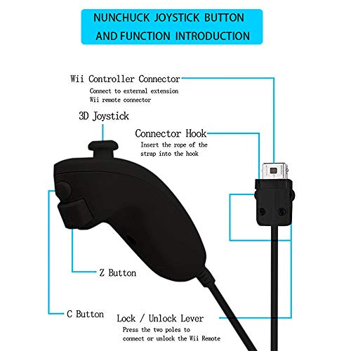 ZeroStory 1 Pack Wireless Controller and Nunchuck Joystick Compatible for Nintendo Wii and Wii U Console, Gamepad with Protective Silicone Case and Wrist Strap (Black)