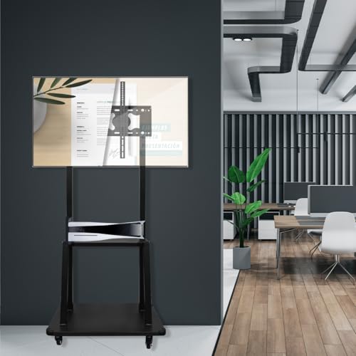 LINK BITS C3275N41 Soporte de TV móvil con Ruedas para televisores 32" a 75", Base para Pantalla de Piso, Giratorio con Dos repisas para monitores de hasta 75kg y VESA de hasta 600x400mm.