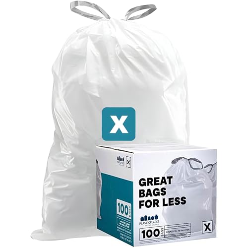 Plasticplace TRA335WH simplehuman (x) Code X Compatible (100 Count) │ White Drawstring Garbage, Liners 21 Gallon / 80 Liter │ 26 x 34.75
