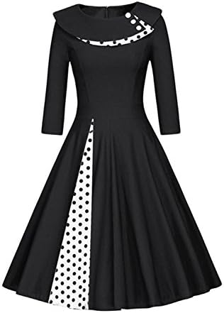 Womens 1950s Audrey Hepburn Vintage Dress with Polka Dots 3/4 Sleeve A-Line