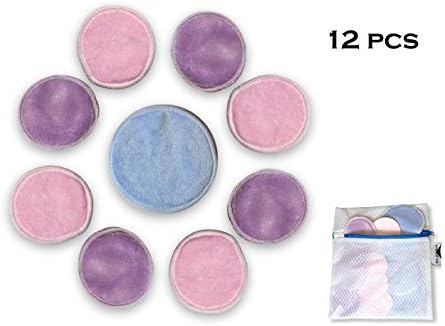 Reusable Makeup Remover Pads 12 Pack - Bamboo Cotton Face & Eye Makeup Remover Wipes with Laundry Bag - Organic 3 Layer Facial Exfoliating Bamboo Velour Rounds (Two Sizes) - Cora Belle Goods