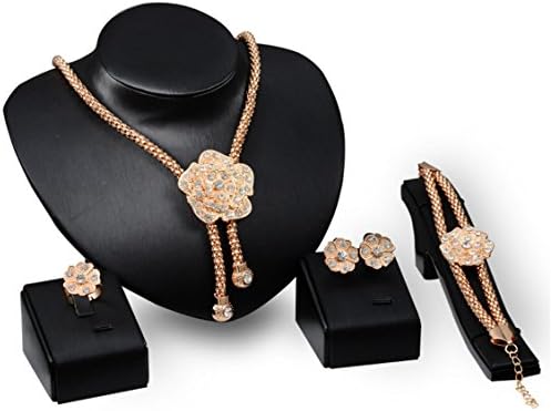 Glod Plated Big Flower Luxury Jewelry Sets Necklace Earrings Bracelet Ring