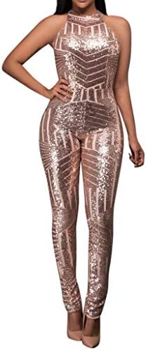 Zainafacai Women's Popular O-Neck Off Shoulder Sleeveless Fitting Sequin Rompers Jumpsuit Playsuit Siamese