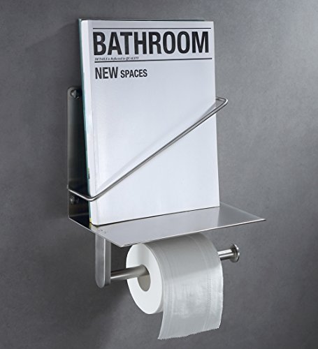 Toilet Paper Holder with Magazine Rack SUS304 Stainless Steel Bathroom Tissue Dispenser Newspaper Storage Organizer Shelf, Brushed Nickel