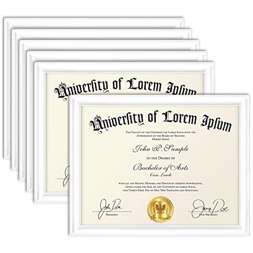 Icona Bay 8.5x11 Certificate Frames - White, 6 Pack - Contemporary Diploma Frames 8.5 x 11 - Composite Wood Document Frames for Walls or Table Top - Lakeland Collection