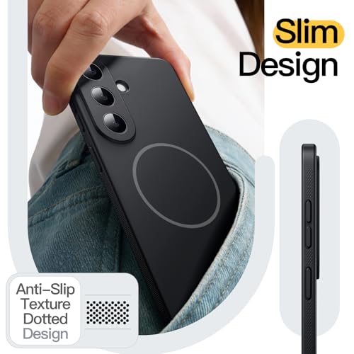 JETech Slim Magnetic Case for Galaxy S26 Plus, Non-Slip, Black | Compatible with MagSafe, Full Camera Lens Protection, Soft TPU Case, Anti-Shock