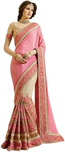 Li Te Ra Women's Designer Look Heavy Embroidery Saree One Size Pink