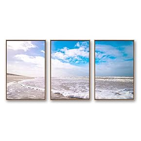 Framed Canvas Wall Art for Living Room, Bedroom Ocean Sea Beach Canvas Prints for Modern Home Decoration Ready to Hang - 16"x24"x3 Panels