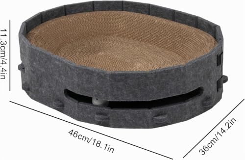 Cama de arranhão para gatos, 44 x 34 x 10 cm. Base para arranhar em cartão, material durável, resistente, proporciona conforto e diversão ao seu felino (cinzento)