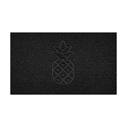 Nicoman Embossed Spaghetti Door Mat Dirt-Trapper Jet-Washable Doormat 70x43cm (Black, PINEAPPLE Shape) - Use on Carpet ONLY