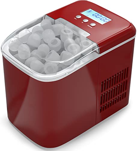 ARLIME Portable Ice Maker Machine, 26Lbs/24H Self-Cleaning Ice Maker, 9 Cubes S/L Ready in 6 Mins, Small Cube Maker with Scoop and Basket, for Home, Kitchen, Office, Bar, RV (Red)
