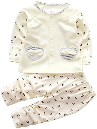 2pcs Baby Girl Clothes Set Infant Outfits with Long Sleeve Toddler Shirt + Pants(12M, Yellow)