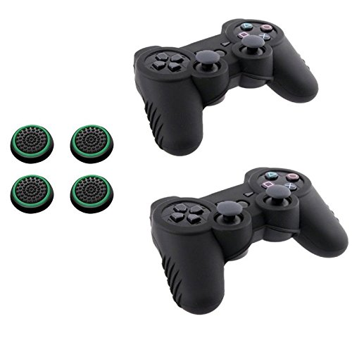 Insten [2 Stück] Super Grip Premium Silikonhülle (Schwarz) + [2 Paar / 4 Stück] Silikon-Analog-Daumengriff-Abdeckkappe (Schwa