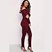 Longwu Women's Fashion Off-Shoulder Drawstring Jumpsuits Rompers Knee Hole Pants Wine Red-L