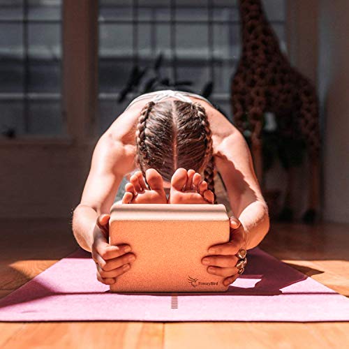 Frenzybird 2 Piece Yoga Blocks , Nature Cork Yoga Blocks,Light weighted, Ideal to Support and Deepen Poses, Improve Strength,Balance and Flexibility in various yoga exercises,Pilates,Workout,Fitness