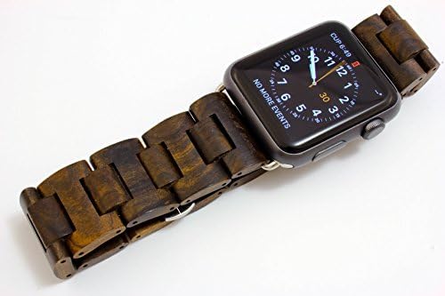 Handcrafted Wooden Band for Apple Watch - Stainless Steel Butterfly Clasp with Adjustable Links - 4 Natural Hardwood Options Men and Women Strap and Bracelet Sizes 38mm 42mm - By Wood Mark