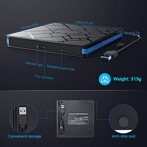 Optical Drive Portable CD DVD Ultra-Thin USB 3.0 External Mobile Optical Drive Notebook DVD RW DVD CD for MacBook Laptop Type C Port CD Driver