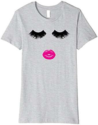 Womens Fancy Eyelash &amp; Lipstick - Lash &amp; Lips Makeup Face Tee Shirt Medium Heather Grey