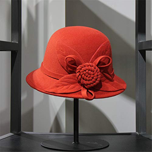 Women Vintage Style Wool Cloche Bucket Winter Fedoras Hat Flower Party Wedding Bucket Hat Party Top Hat Beret - Thumbnail 2