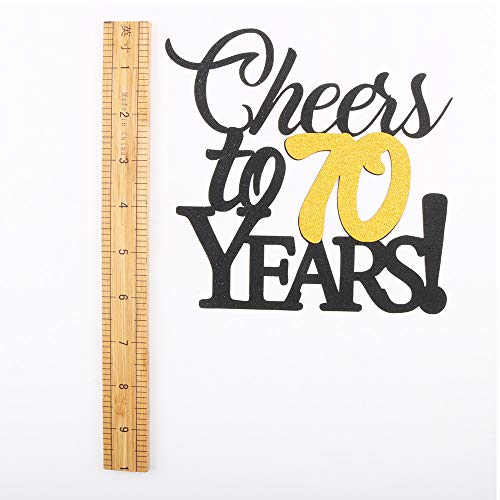 LVEUD Happy Birthday Cake Topper Black Font Golden Numbers Cheers to 70 Years Happy Birthday Cake Topper -Wedding,Anniversary,Birthday Party Decorations (70th)