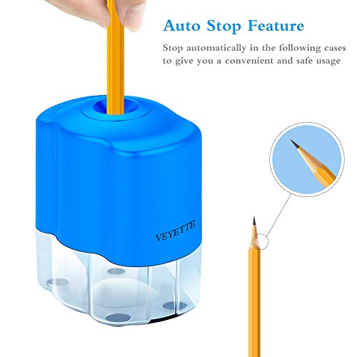 Electric Pencil Sharpener,VEYETTE Efficient Pencil Sharpener with Helical Blade for No.2 Pencils and Colored Pencils, Adapter Included, Blue