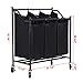 SONGMICS Rolling Laundry Cart Sorter, with 3 Removable, Casters and Brakes, 3-Bag, Black