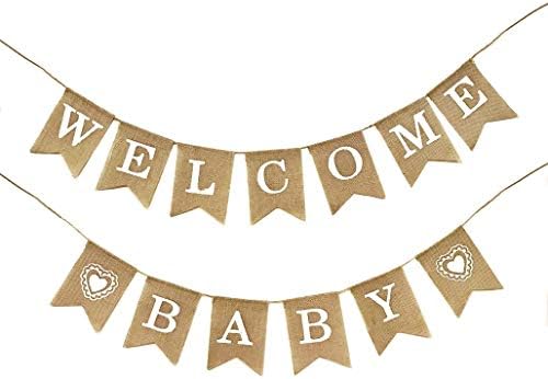 Dadam Welcome Baby Burlap Banner Flags Vintage Baby Shower Banner