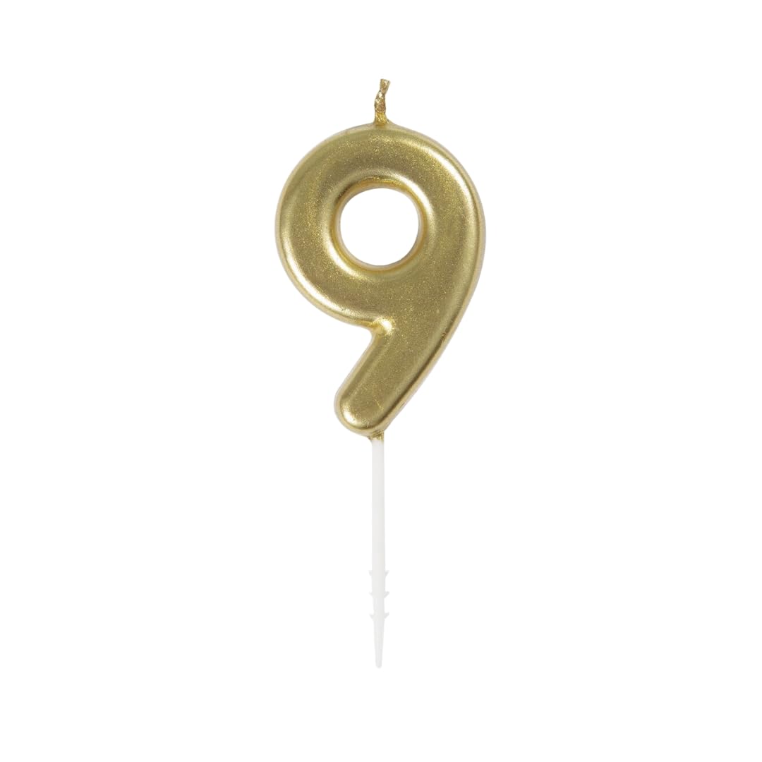 Mini Metallic Gold Number 9 Pick Birthday Candle (3cm x 11cm) - Elegant and Dazzling Party Decoration - Perfect for Birthday/Anniversary Events - 1 Pc