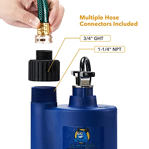 Submersible Water Pump Utility Pump Thermoplastic 1/4 HP Portable